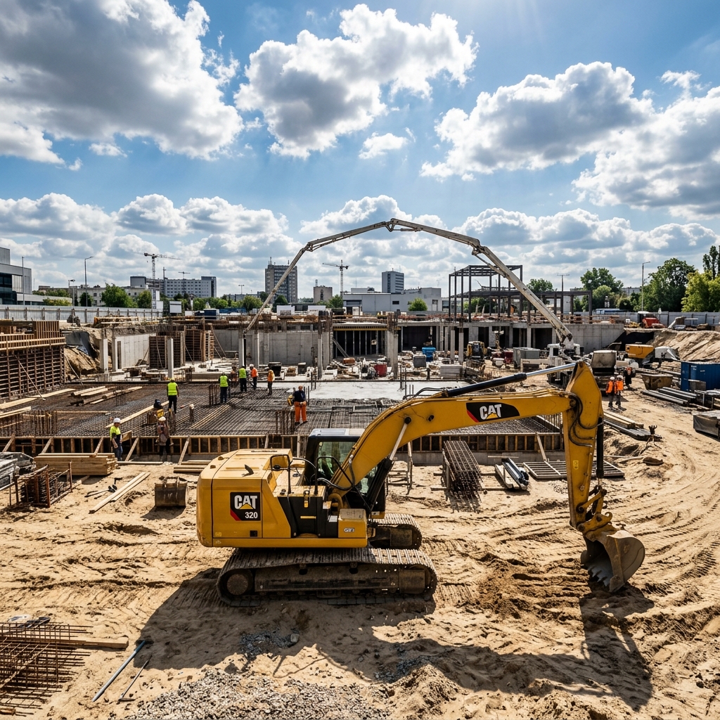 Yellow excavator operating on construction site