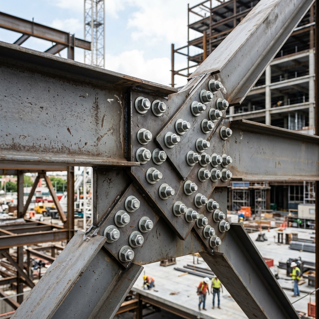 Steel girder connections under construction